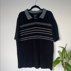 Denver Hayes Men's Cotton Black and Gray Striped Polo Shirt